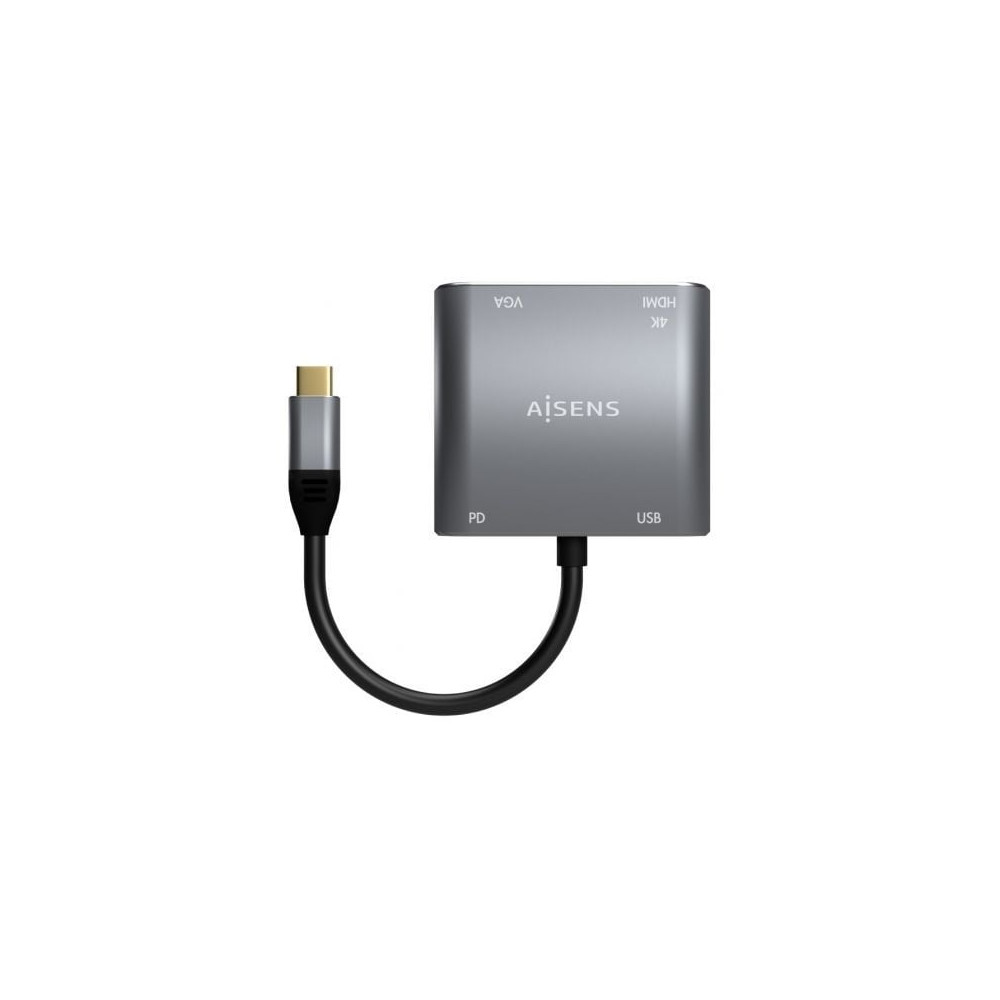 Conversor Aisens A109-0626/ HDMI Hembra - VGA Hembra - USB Tipo-C Macho - USB Hembra - USB Tipo-C Hembra/ 15cm/ Gris