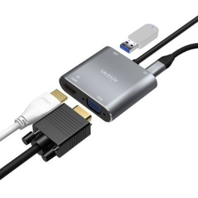 Conversor Aisens A109-0626/ HDMI Hembra - VGA Hembra - USB Tipo-C Macho - USB Hembra - USB Tipo-C Hembra/ 15cm/ Gris