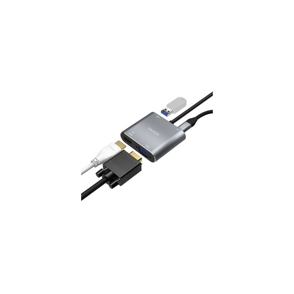 Conversor Aisens A109-0626/ HDMI Hembra - VGA Hembra - USB Tipo-C Macho - USB Hembra - USB Tipo-C Hembra/ 15cm/ Gris