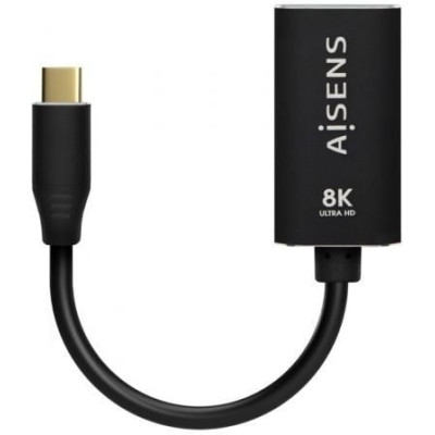 Conversor Aisens A109-0690/ USB Tipo-C Macho - DisplayPort Hembra/ Hasta 27W/ 1250Mbps/ 15cm/ Negro