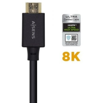 Cable HDMI 2.1 8K Aisens A150-0423/ HDMI Macho - HDMI Macho/ 2m/ Certificado/ Negro