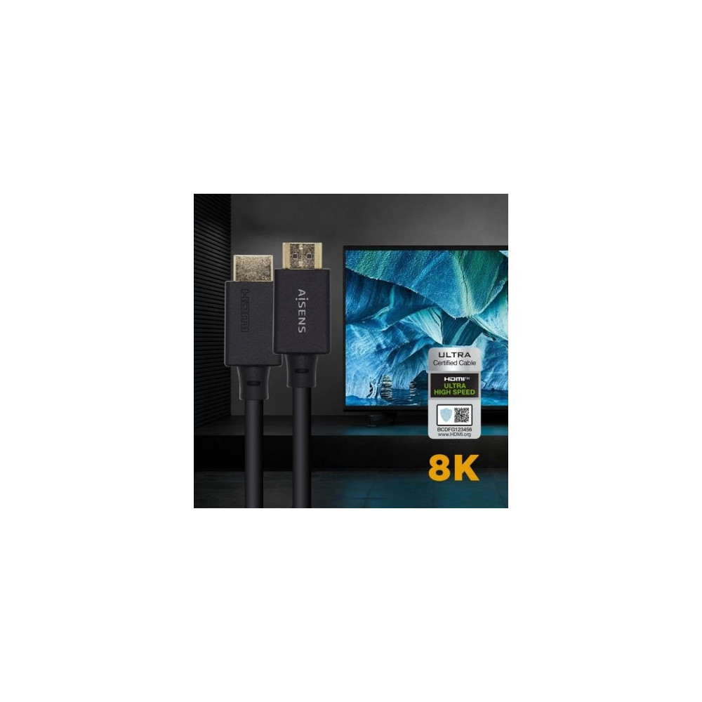 Cable HDMI 2.1 8K Aisens A150-0423/ HDMI Macho - HDMI Macho/ 2m/ Certificado/ Negro