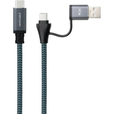 Cable USB 3.2 Tipo-C Nanocable 10.01.4111-COMB/ USB Tipo-C Macho + USB Macho - USB Tipo-C Macho/ Hasta 100W/ 20Gbps/ 1m/ Gris y