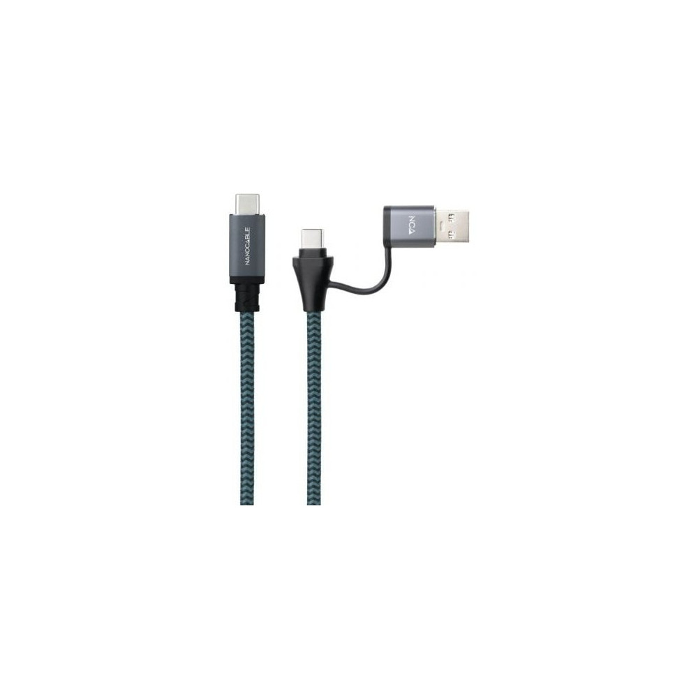 Cable USB 3.2 Tipo-C Nanocable 10.01.4111-COMB/ USB Tipo-C Macho + USB Macho - USB Tipo-C Macho/ Hasta 100W/ 20Gbps/ 1m/ Gris y