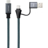 Cable USB 3.2 Tipo-C Nanocable 10.01.4111-COMB/ USB Tipo-C Macho + USB Macho - USB Tipo-C Macho/ Hasta 100W/ 20Gbps/ 1m/ Gris y