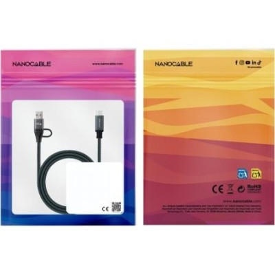 Cable USB 3.2 Tipo-C Nanocable 10.01.4112-COMB/ USB Tipo-C Macho + USB Macho - USB Tipo-C Macho/ Hasta 100W/ 20Gbps/ 2m/ Gris y