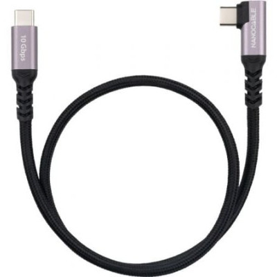 Cable USB 3.2 Tipo-C Acodado Nanocable 10.01.4700/ USB Tipo-C Macho - USB Tipo-C Macho/ Hasta 100W/ 10Gbps/ 50cm/ Negro