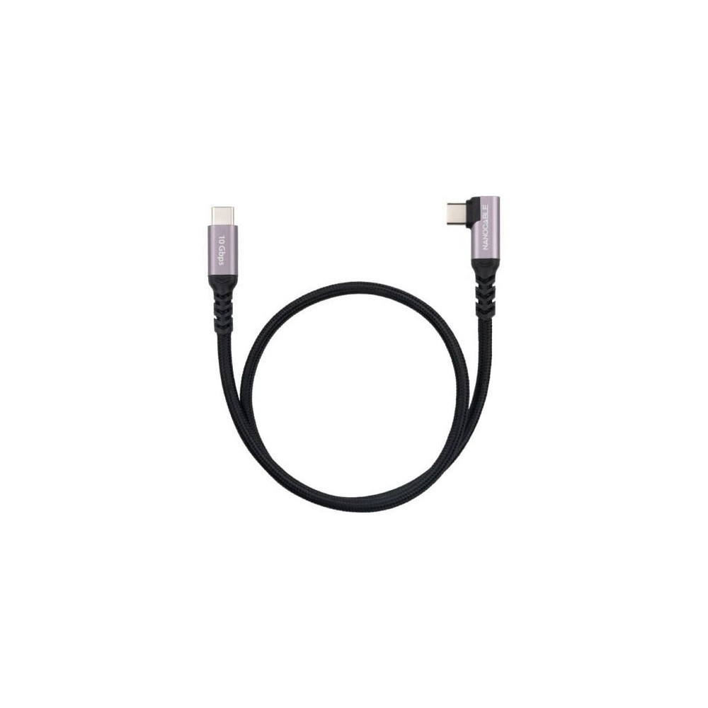 Cable USB 3.2 Tipo-C Acodado Nanocable 10.01.4700/ USB Tipo-C Macho - USB Tipo-C Macho/ Hasta 100W/ 10Gbps/ 50cm/ Negro