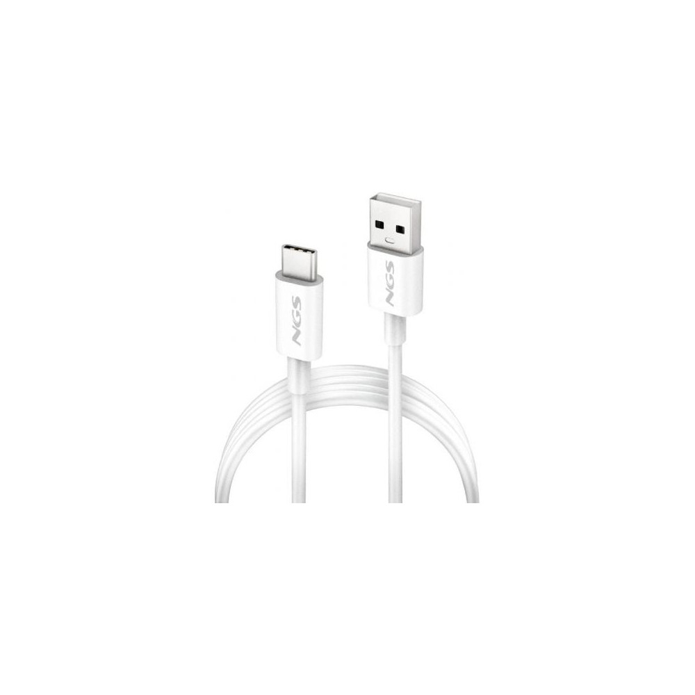Cable USB 2.0 NGS ZYRO-AC/ USB Macho - USB Tipo-C Macho/ Hasta 15W/ 480Mbps/ 1m/ Blanco