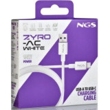 Cable USB 2.0 NGS ZYRO-AC/ USB Macho - USB Tipo-C Macho/ Hasta 15W/ 480Mbps/ 1m/ Blanco