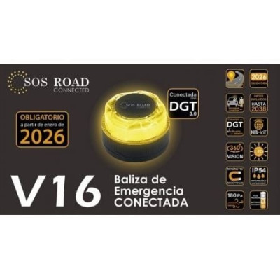Luz baliza de emergencia para coche SOS Road Connected EL2024 V16/ Homologada/ Base Imantada/ Geolocalizable/ Funciona a Pilas