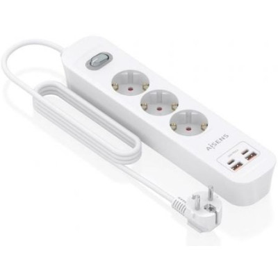 Regleta con Interruptor Aisens ASPS-2A2C10-W/ 3 Tomas de Corriente/ 2 USB - 2 USB Tipo-C/ Cable 1.4m/ Blanco