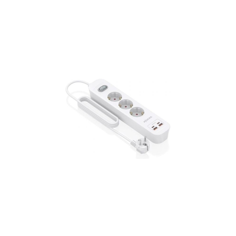 Regleta con Interruptor Aisens ASPS-2A2C10-W/ 3 Tomas de Corriente/ 2 USB - 2 USB Tipo-C/ Cable 1.4m/ Blanco