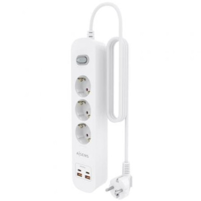 Regleta con Interruptor Aisens ASPS-2A2C10-W/ 3 Tomas de Corriente/ 2 USB - 2 USB Tipo-C/ Cable 1.4m/ Blanco