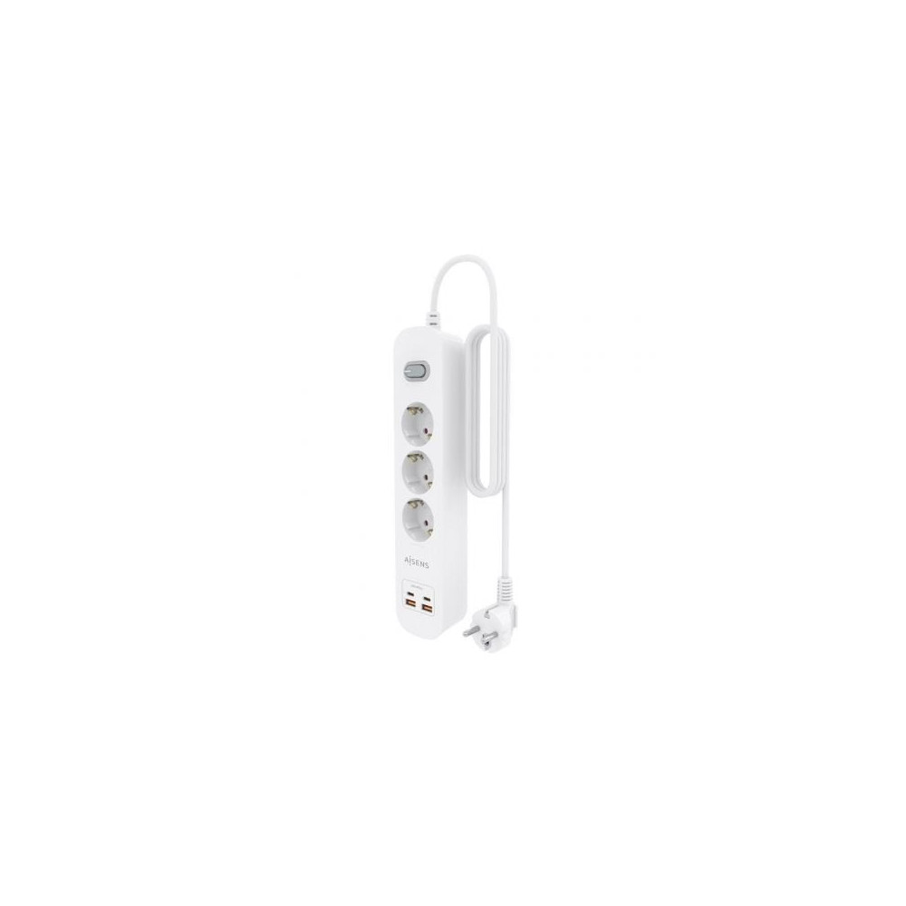 Regleta con Interruptor Aisens ASPS-2A2C10-W/ 3 Tomas de Corriente/ 2 USB - 2 USB Tipo-C/ Cable 1.4m/ Blanco