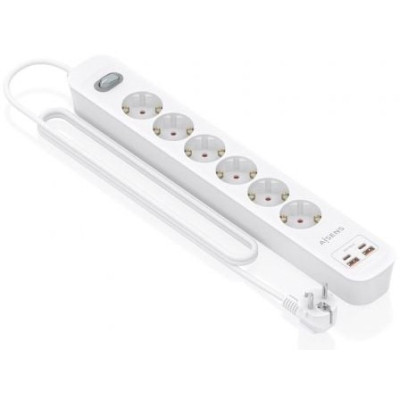 Regleta con Interruptor Aisens ASPS-2A2C16-W/ 6 Tomas de Corriente/ 2 USB - 2 USB Tipo-C/ Cable 1.4m/ Blanco