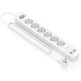 Regleta con Interruptor Aisens ASPS-2A2C16-W/ 6 Tomas de Corriente/ 2 USB - 2 USB Tipo-C/ Cable 1.4m/ Blanco