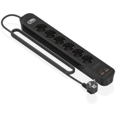 Regleta con Interruptor Aisens ASPS-2A2C17-BK/ 6 Tomas de Corriente/ 2 USB - 2 USB Tipo-C/ Cable 1.4m/ Negro