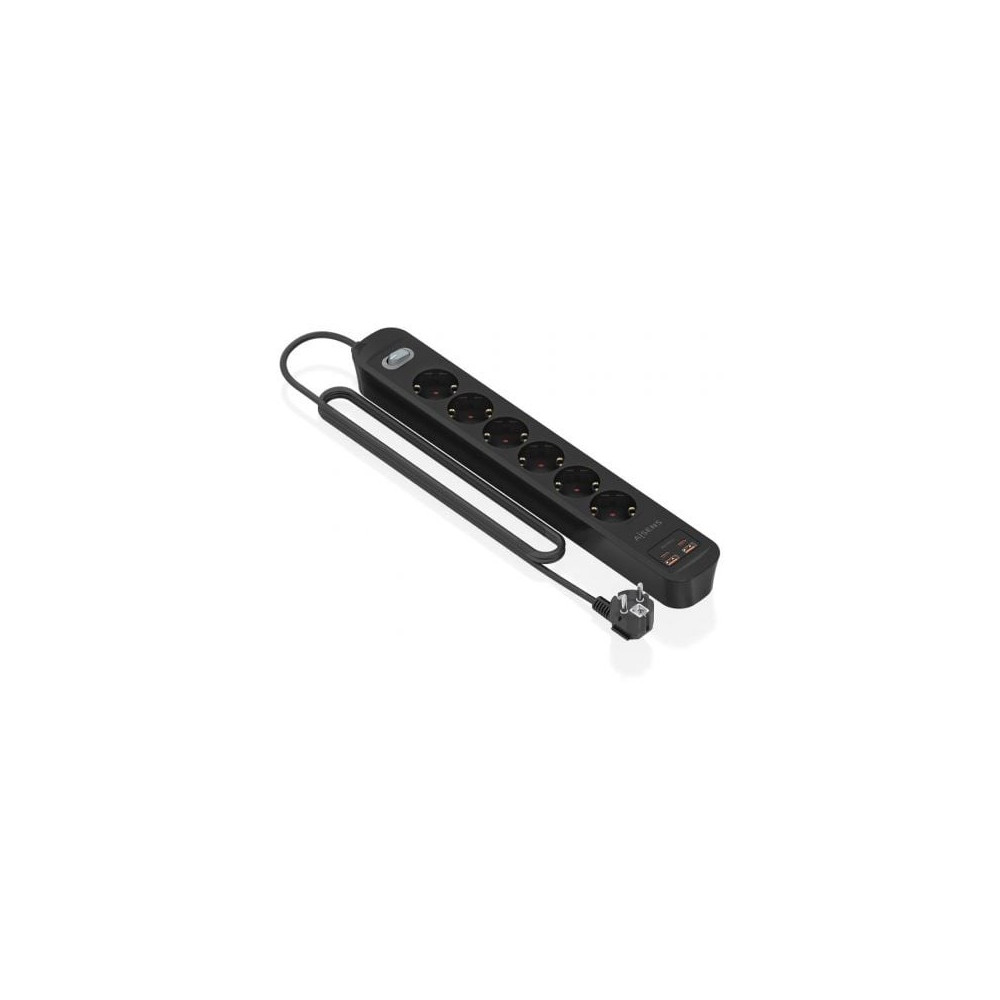 Regleta con Interruptor Aisens ASPS-2A2C17-BK/ 6 Tomas de Corriente/ 2 USB - 2 USB Tipo-C/ Cable 1.4m/ Negro