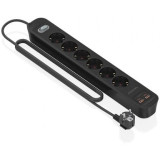 Regleta con Interruptor Aisens ASPS-2A2C17-BK/ 6 Tomas de Corriente/ 2 USB - 2 USB Tipo-C/ Cable 1.4m/ Negro