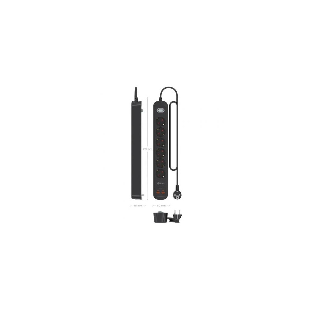 Regleta con Interruptor Aisens ASPS-2A2C17-BK/ 6 Tomas de Corriente/ 2 USB - 2 USB Tipo-C/ Cable 1.4m/ Negro