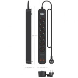 Regleta con Interruptor Aisens ASPS-2A2C17-BK/ 6 Tomas de Corriente/ 2 USB - 2 USB Tipo-C/ Cable 1.4m/ Negro