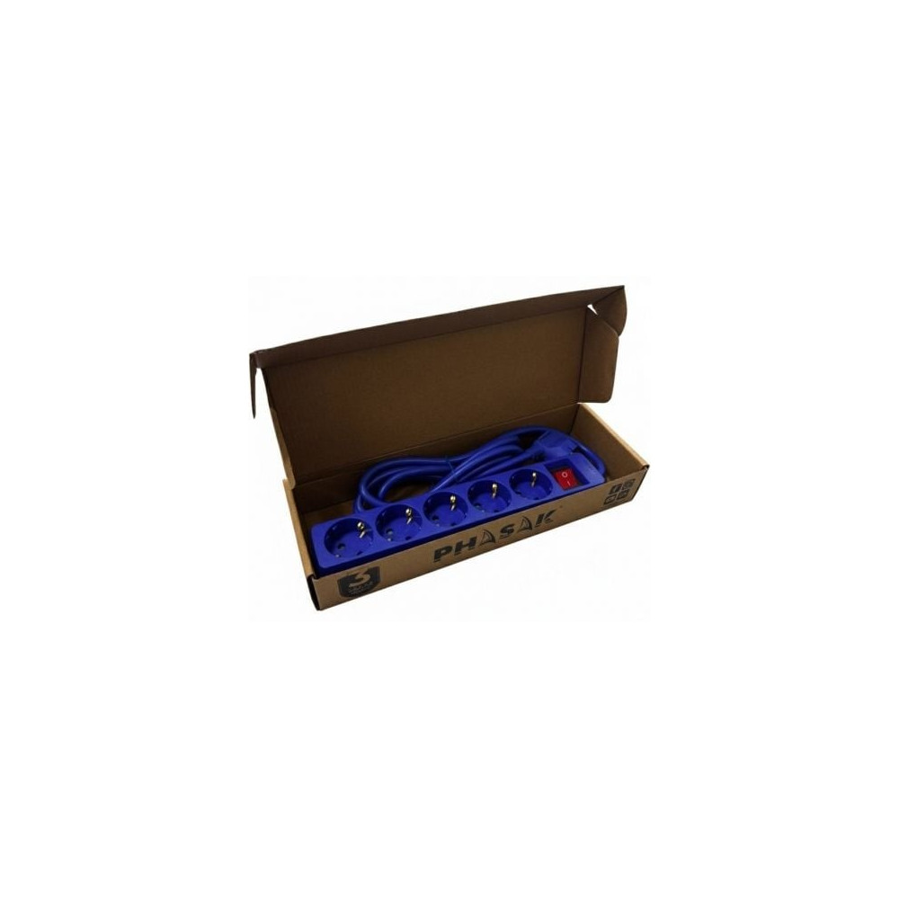 Regleta con Interruptor Phasak BN 0825/ 5 Tomas de Corriente/ Cable 1.8m/ Azul