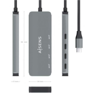Hub USB Tipo-C Aisens A109-0695/ 4xUSB Tipo-C/ Gris