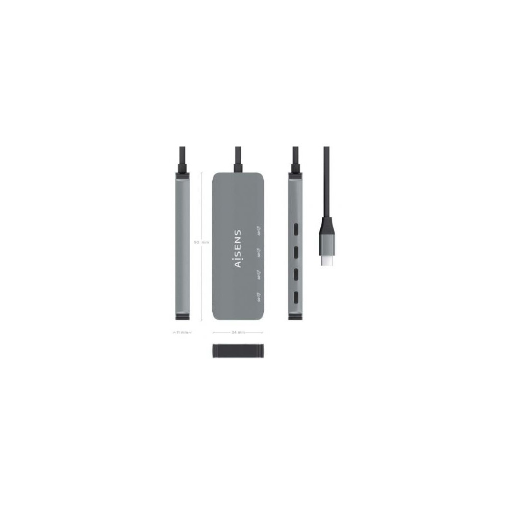 Hub USB Tipo-C Aisens A109-0695/ 4xUSB Tipo-C/ Gris