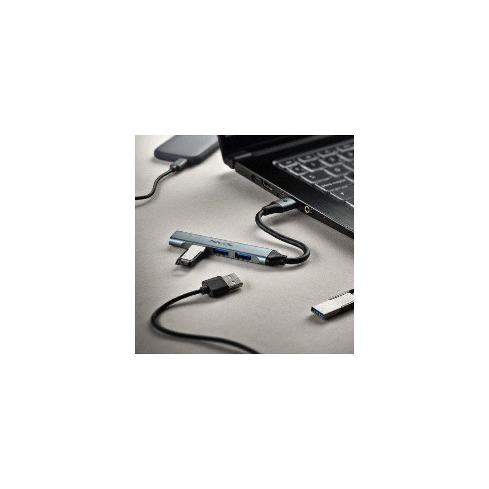 Hub USB NGS IHUB4 Micro/ 4xUSB/ Gris