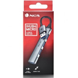 Hub USB NGS IHUB4 Micro/ 4xUSB/ Gris