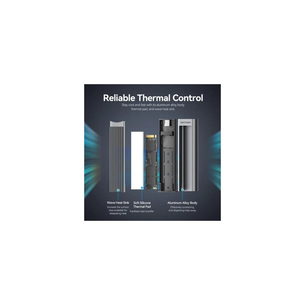 Caja Externa para Disco SSD M.2 NVMe Vention KPKH0/ USB Tipo-C 3.1/ Sin tornillos
