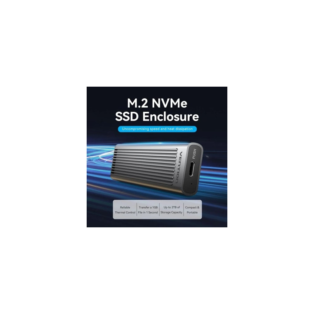 Caja Externa para Disco SSD M.2 NVMe Vention KPKH0/ USB Tipo-C 3.1/ Sin tornillos