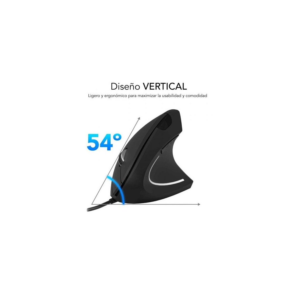 Ratón Vertical Subblim Glide Vertical Ergo Wired/ Hasta 1600 DPI/ Negro