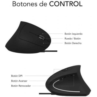 Ratón Vertical Subblim Glide Vertical Ergo Wired/ Hasta 1600 DPI/ Negro