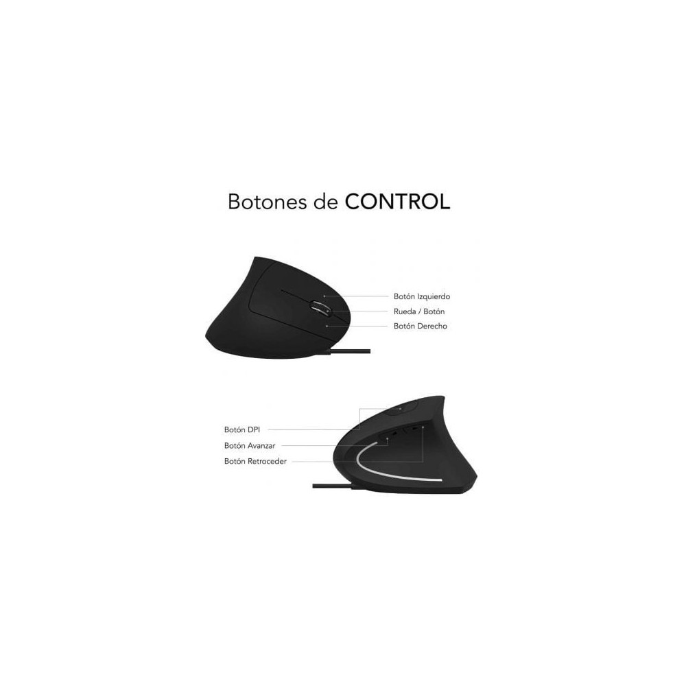 Ratón Vertical Subblim Glide Vertical Ergo Wired/ Hasta 1600 DPI/ Negro