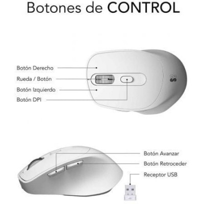 Ratón Ergonómico Inalámbrico Subblim Comfort Ergo Dual Battery/ Batería recargable/ Hasta 2400 DPI/ Blanco