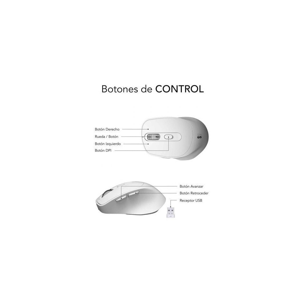 Ratón Ergonómico Inalámbrico Subblim Comfort Ergo Dual Battery/ Batería recargable/ Hasta 2400 DPI/ Blanco
