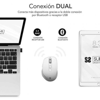 Ratón Ergonómico Inalámbrico Subblim Comfort Ergo Dual Battery/ Batería recargable/ Hasta 2400 DPI/ Blanco