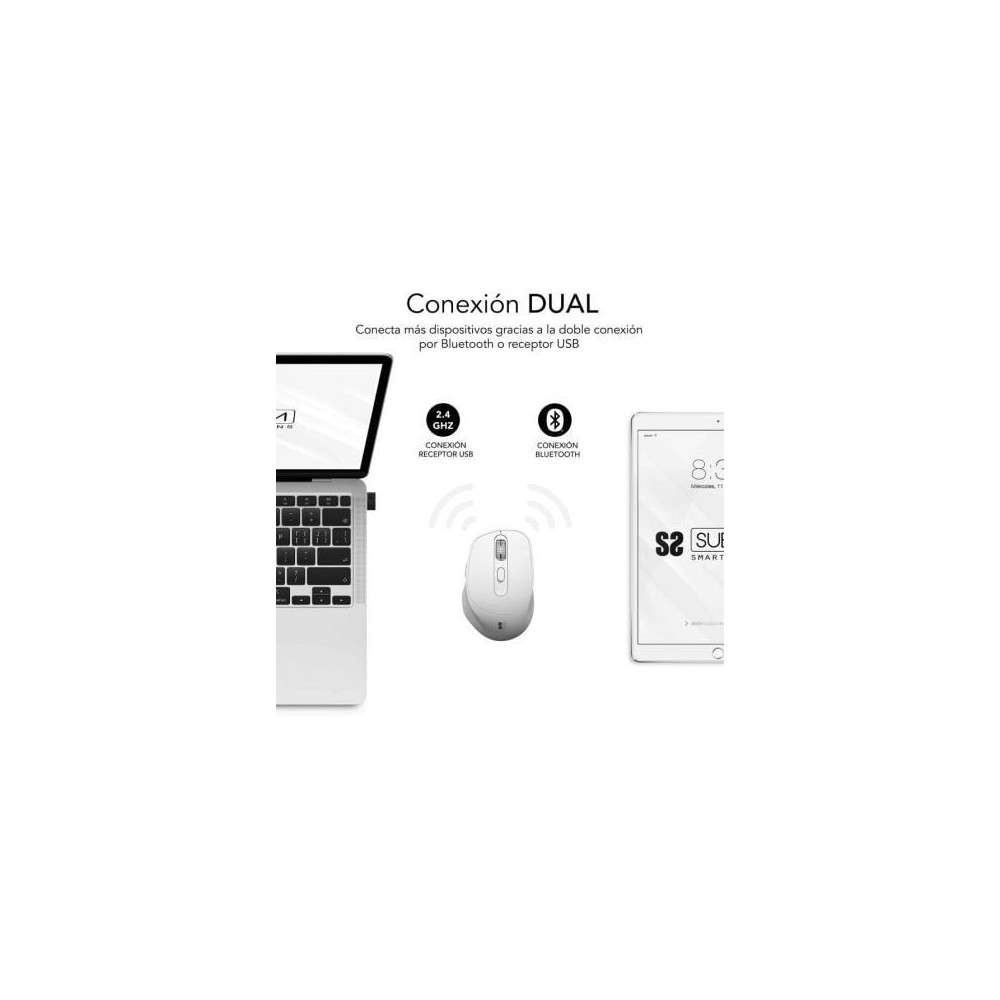 Ratón Ergonómico Inalámbrico Subblim Comfort Ergo Dual Battery/ Batería recargable/ Hasta 2400 DPI/ Blanco