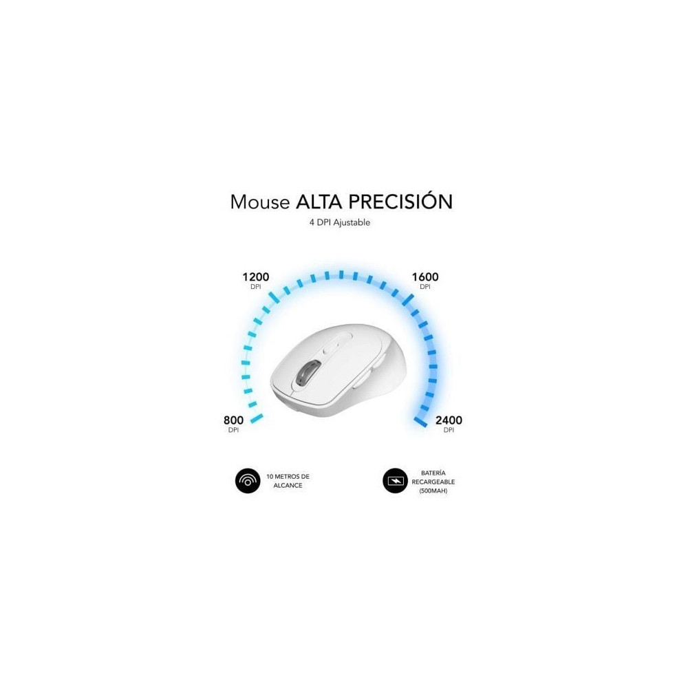 Ratón Ergonómico Inalámbrico Subblim Comfort Ergo Dual Battery/ Batería recargable/ Hasta 2400 DPI/ Blanco