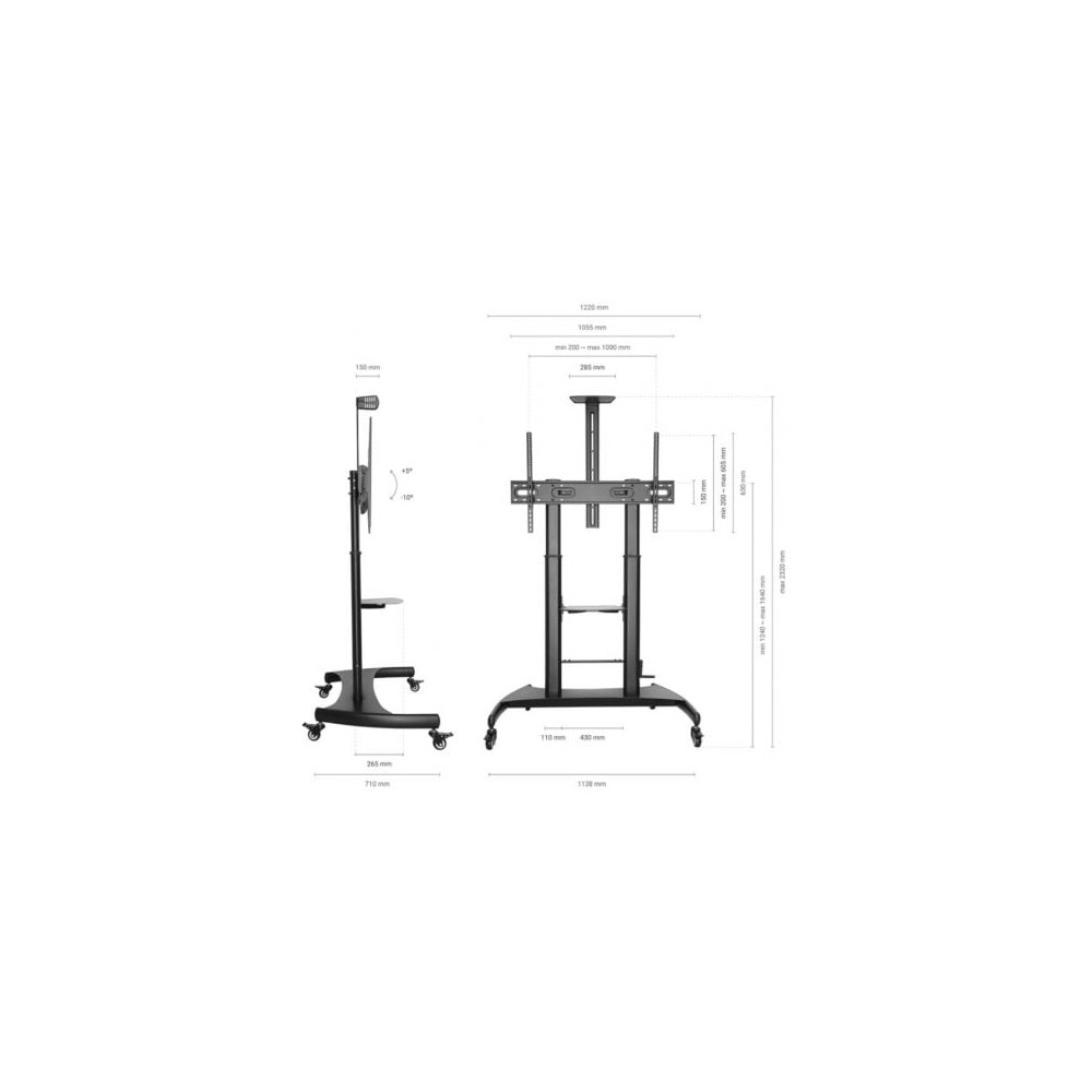 Soporte de Suelo Inclinable con Ruedas y Manivela Aisens FT100TE-123 para TV 60-100'/ hasta 100kg