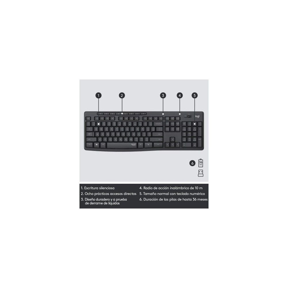 Teclado y Ratón Inalámbricos Logitech Silent Touch MK295/ Grafito