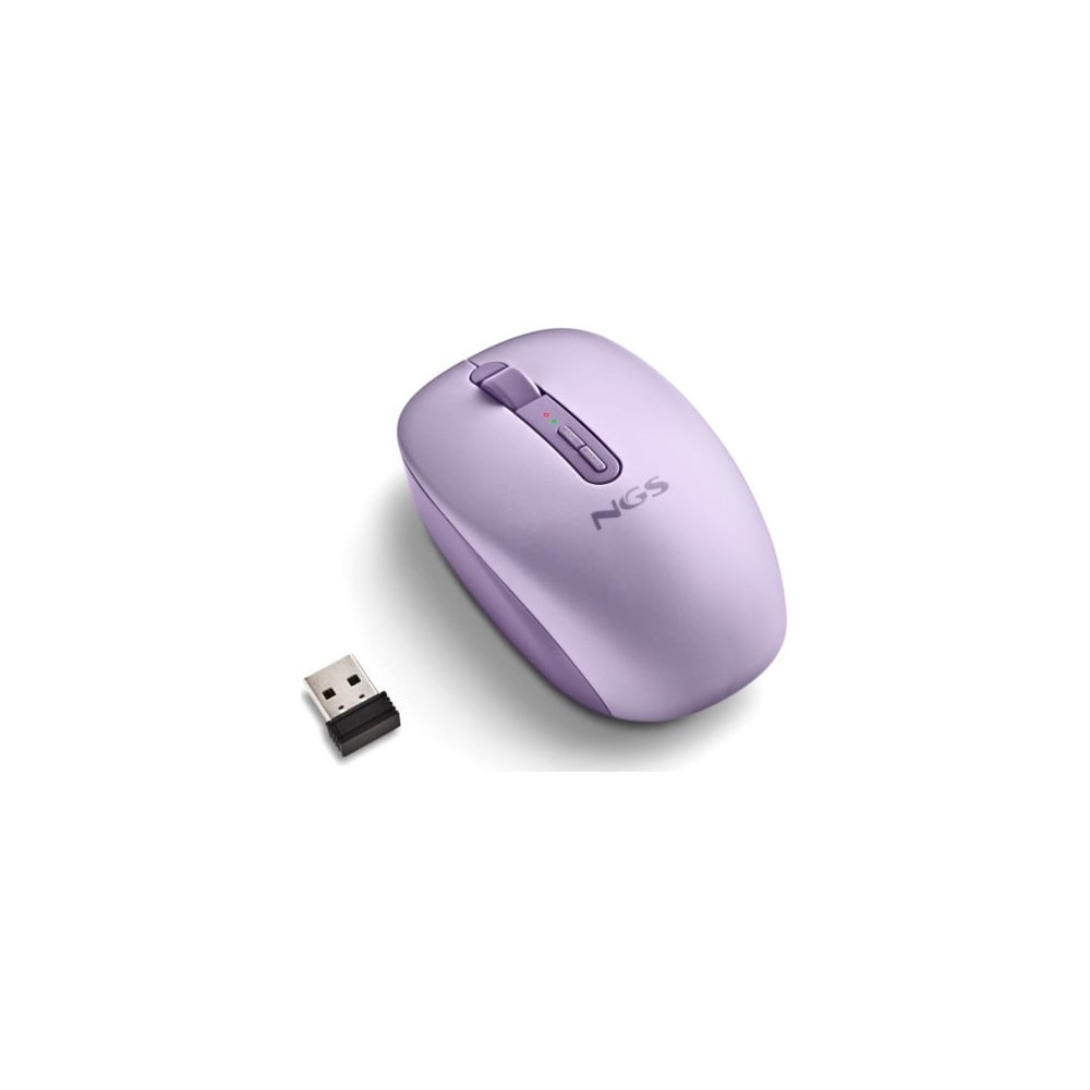 Ratón Ergonómico Inalámbrico NGS Fog Dual FOGDUALPURPLE Silencioso/ Hasta 1600 DPI/ Púrpura