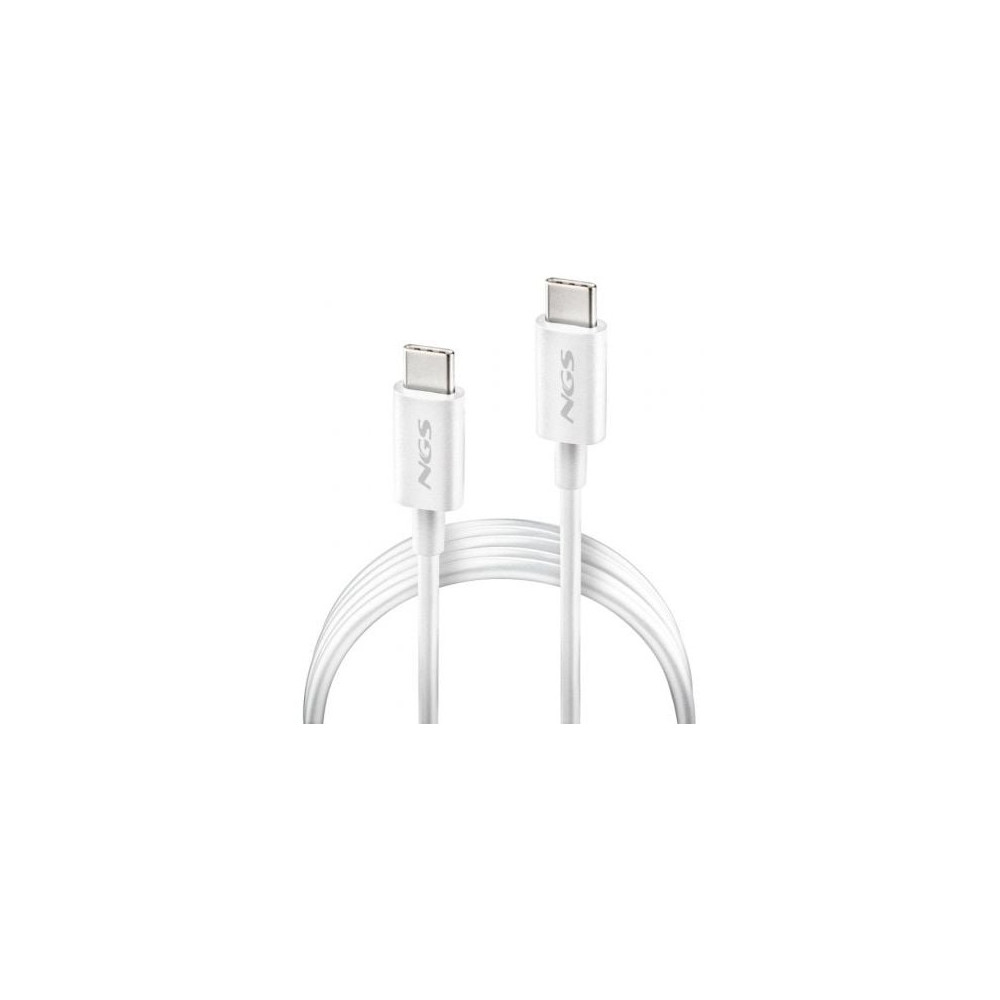 Cable USB 2.0 Tipo-C NGS ZYRO 60W-1/ USB Tipo-C Macho - USB Tipo-C Macho/ Hasta 60W/ 480Mbps/ 1m/ Blanco