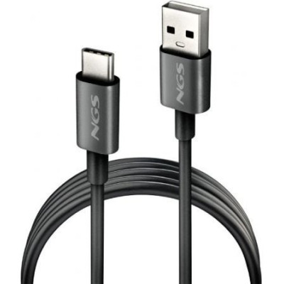 Cable USB 2.0 NGS ZYRO-AC/ USB Macho - USB Tipo-C Macho/ Hasta 15W/ 480Mbps/ 1m/ Negro