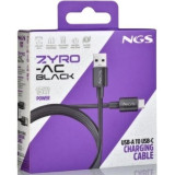 Cable USB 2.0 NGS ZYRO-AC/ USB Macho - USB Tipo-C Macho/ Hasta 15W/ 480Mbps/ 1m/ Negro