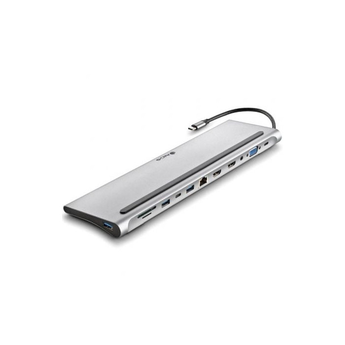 Docking USB Tipo-C NGS WonderDock12/ 3xUSB/ 2xHDMI 4K/ 1xVGA/ 1xRJ45/ 1xLector de Tarjetas/ 1xJack 3.5/ 1xUSB Tipo-C PD/ Gris