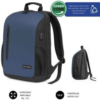 Mochila Subblim Xpand Air Padding Backpack para Portátiles hasta 15.6'/ 21L/ Puerto USB/ Azul