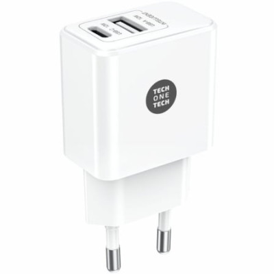 Cargador de Pared Tech One Tech TEC2904/ 1xUSB Tipo-C/ 1xUSB/ 12W/ Blanco